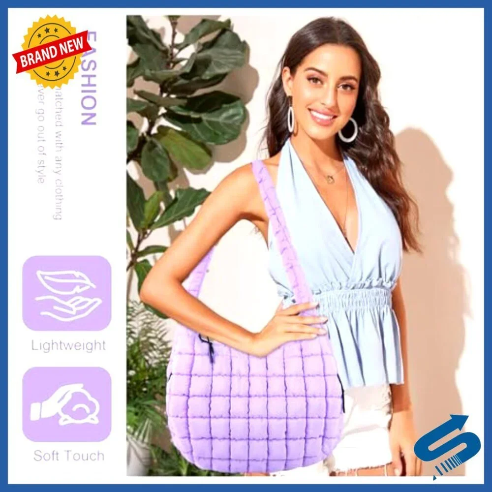 Large Quilted Puffer Tote Bag Nylon Crossbody Hobo Shoulder Bag Lightweight